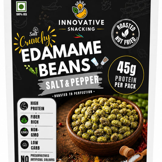 Innovative Snacking Roasted Edamame Beans Salt & Pepper Flavour | High Protein Plant-Based Snack | Roasted Not Fried | 100g