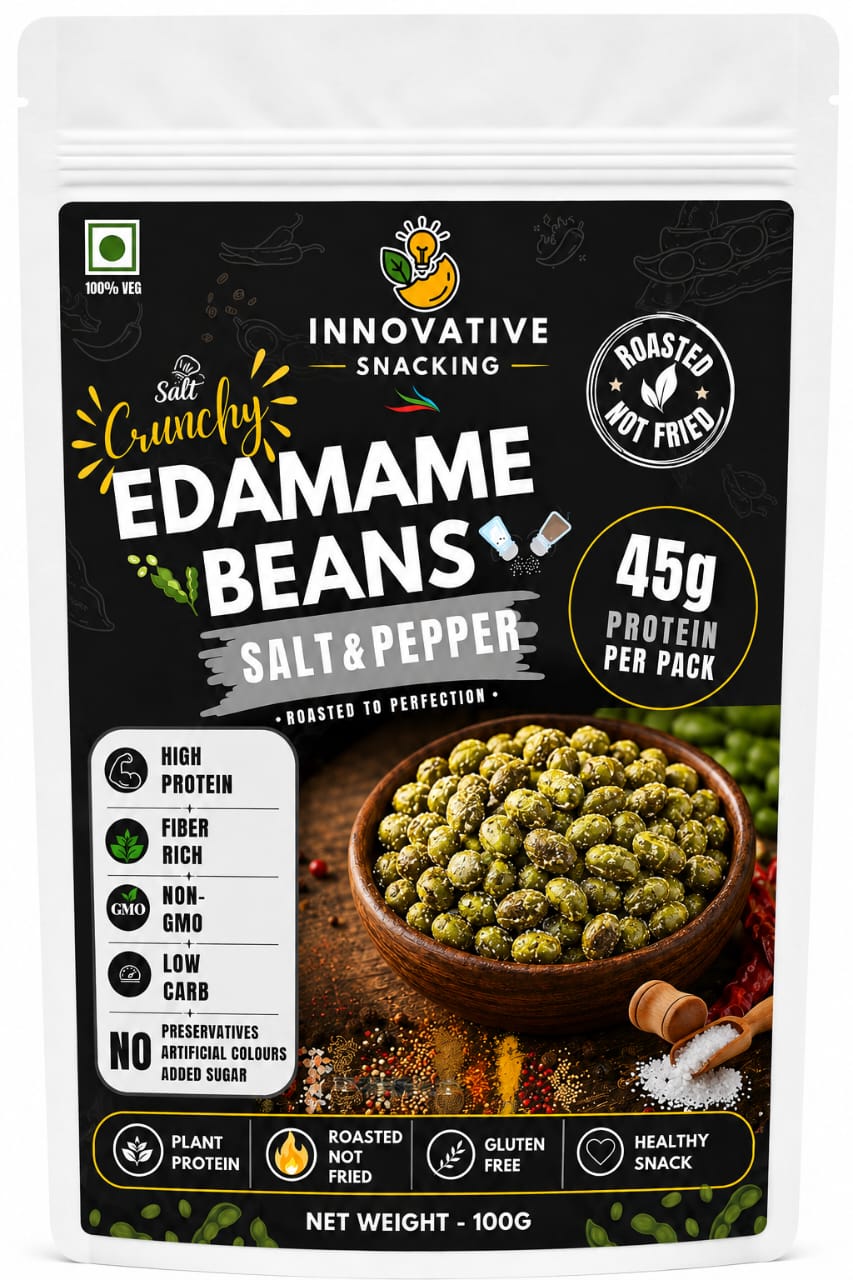 Innovative Snacking Roasted Edamame Beans Salt & Pepper Flavour | High Protein Plant-Based Snack | Roasted Not Fried | 100g