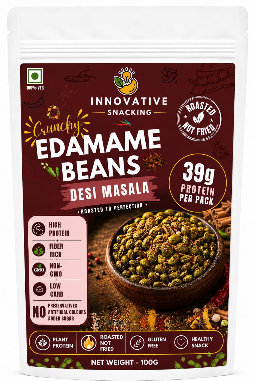 Innovative Snacking Roasted Edamame Beans Desi Masala Flavour | High Protein Plant-Based Snack | Roasted Not Fried | 100g