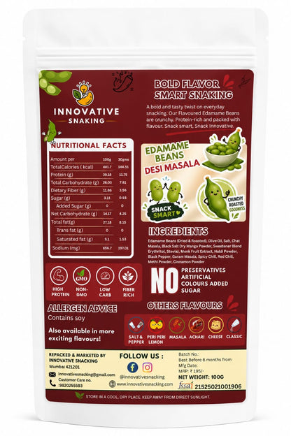 Innovative Snacking Roasted Edamame Beans Desi Masala Flavour | High Protein Plant-Based Snack | Roasted Not Fried | 100g