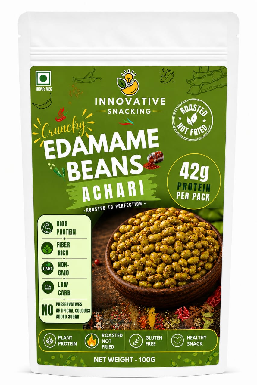 Innovative Snacking Roasted Edamame Beans Aachari Flavour | High Protein Plant-Based Snack | Roasted Not Fried | 100g