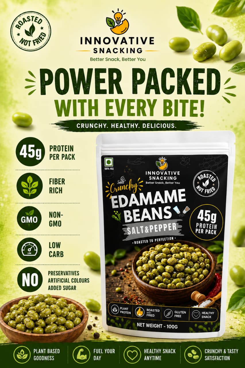 Innovative Snacking Roasted Edamame Beans Salt & Pepper Flavour | High Protein Plant-Based Snack | Roasted Not Fried | 100g