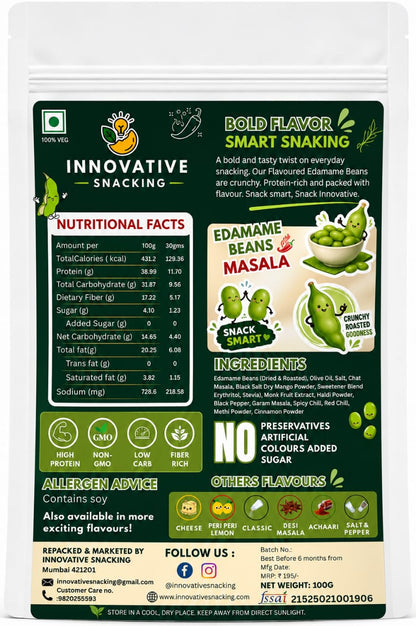 Innovative Snacking Roasted Edamame Beans Masala Flavour | High Protein Plant-Based Snack | Roasted Not Fried | 100g
