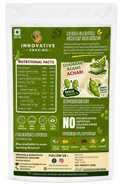 Innovative Snacking Roasted Edamame Beans Aachari Flavour | High Protein Plant-Based Snack | Roasted Not Fried | 100g