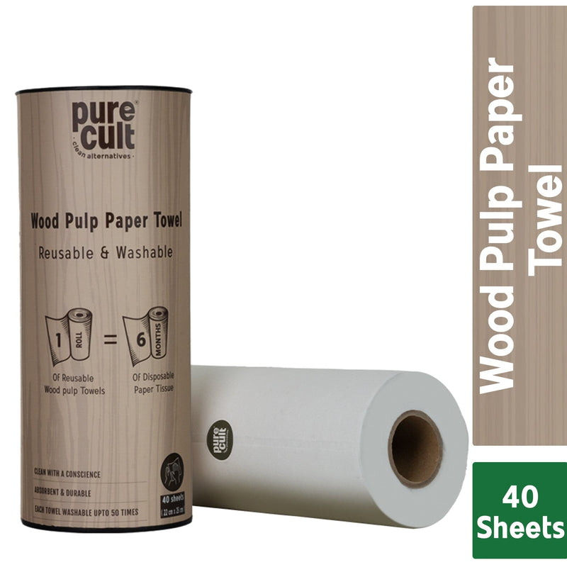 PureCult  Reusable & Washable Wood Pulp Paper Towel Roll 40 Sheets (22cm x 24cm)