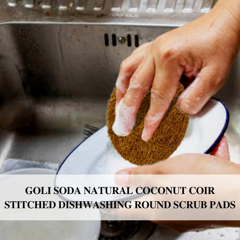 Goli Soda Natural Coconut Coir Round Stitched Dishwashing Scrub Pads - (Pack of 6)