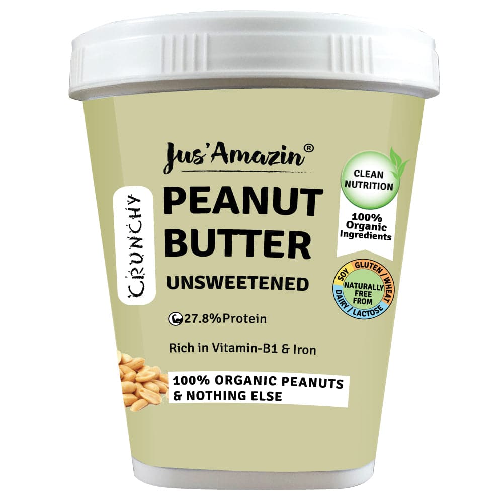 Jus Amazin CRUNCHY Organic Peanut Butter - Unsweetened (1kg)