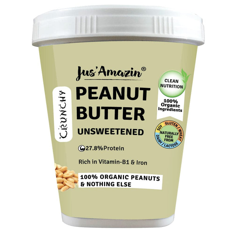 Jus Amazin CRUNCHY Organic Peanut Butter - Unsweetened (1kg)
