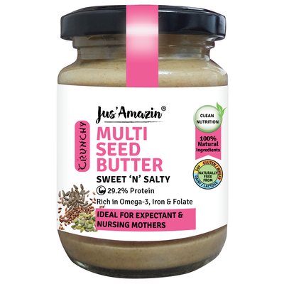 Jus Amazin Crunchy Seed Butter – Mixed Seeds, with Flax and Sunflower Seeds (125g)