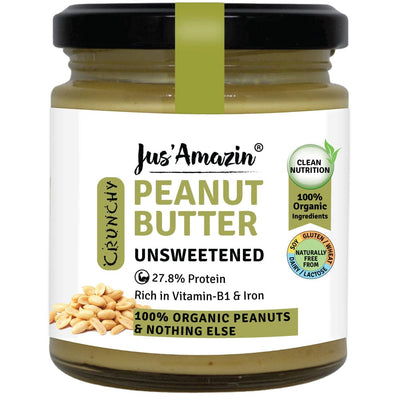 Jus Amazin CRUNCHY Organic Peanut Butter - Unsweetened (200g)