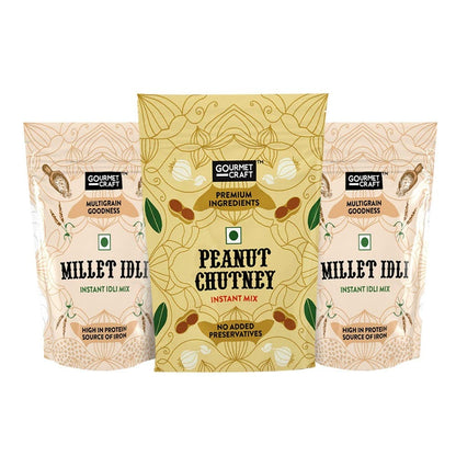 Gourmet Craft Millet Idli (2 Packs - 250 Gms Each) & Peanut Chutney ( 1 Pack - 150 Gms)
