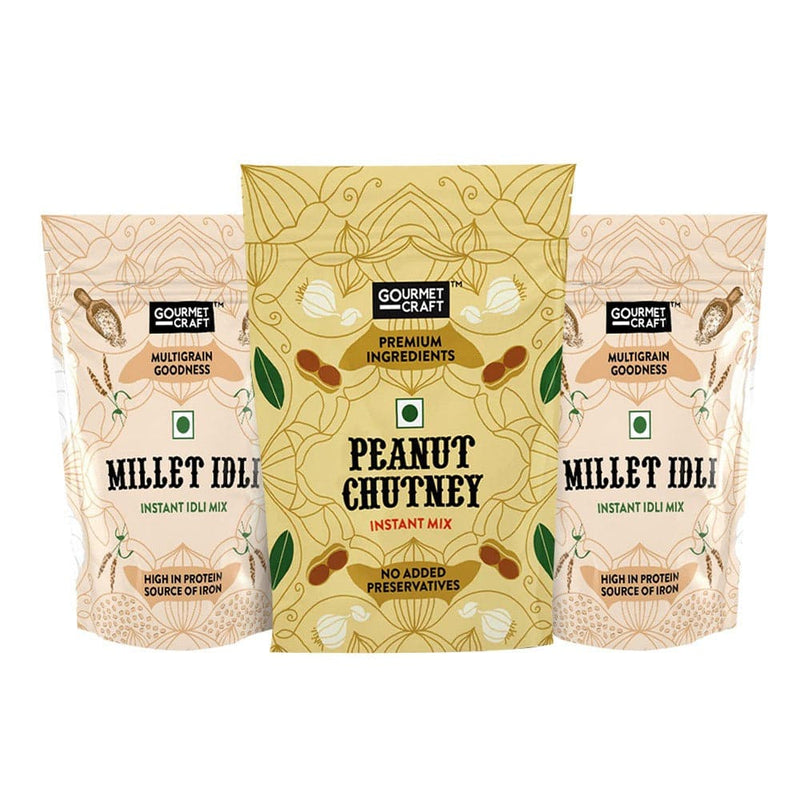 Gourmet Craft Millet Idli (2 Packs - 250 Gms Each) & Peanut Chutney ( 1 Pack - 150 Gms)
