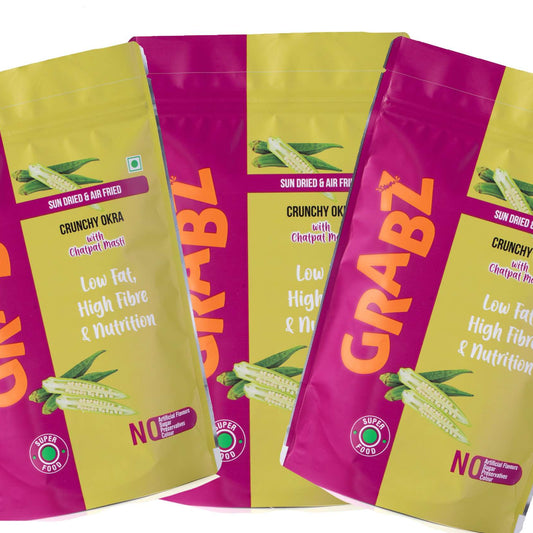 Grabz Air fried Chatpat Masti Okra Vegetable Chips (2x30 grams) without oil ,sprinkled olive oil and herbs