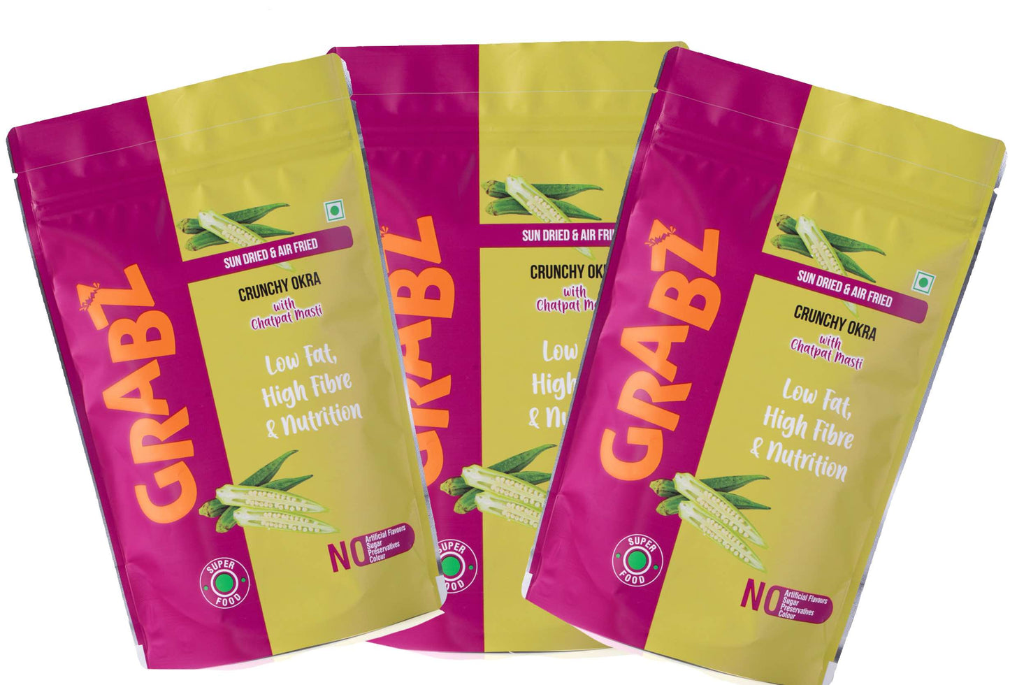 Grabz Air fried Chatpat Masti Okra Vegetable Chips (2x30 grams) without oil ,sprinkled olive oil and herbs