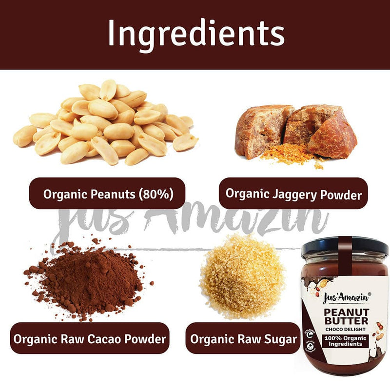 Jus Amazin Creamy Organic Peanut Butter – Choco Delight 500g - plant based Dukan