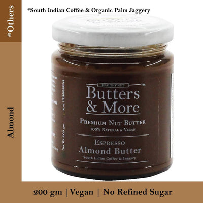 Butters & More Espresso Almond Butter with South Indian Coffee & Jaggery (200g) - Vegan Dukan