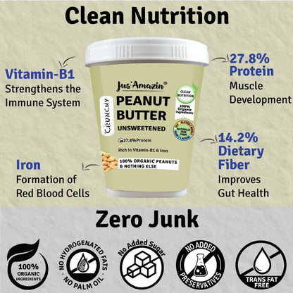 Jus Amazin CRUNCHY Organic Peanut Butter - Unsweetened (1kg)
