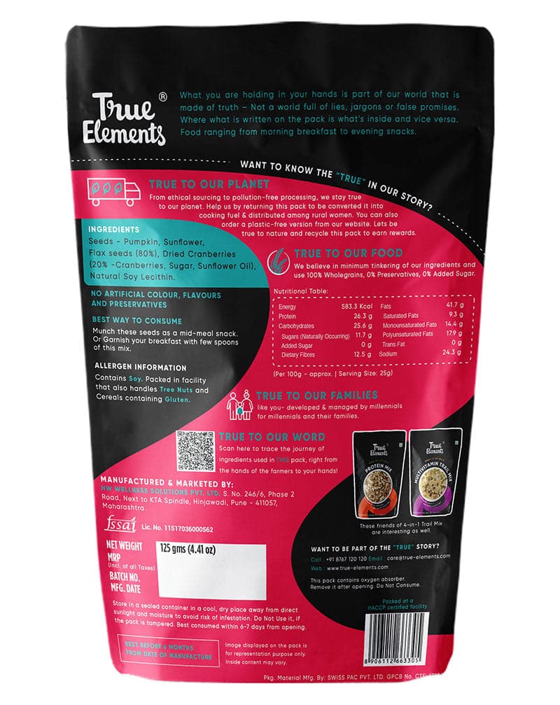 True Elements Roasted 4-in-1 Trail Mix Seeds - plant based Dukan