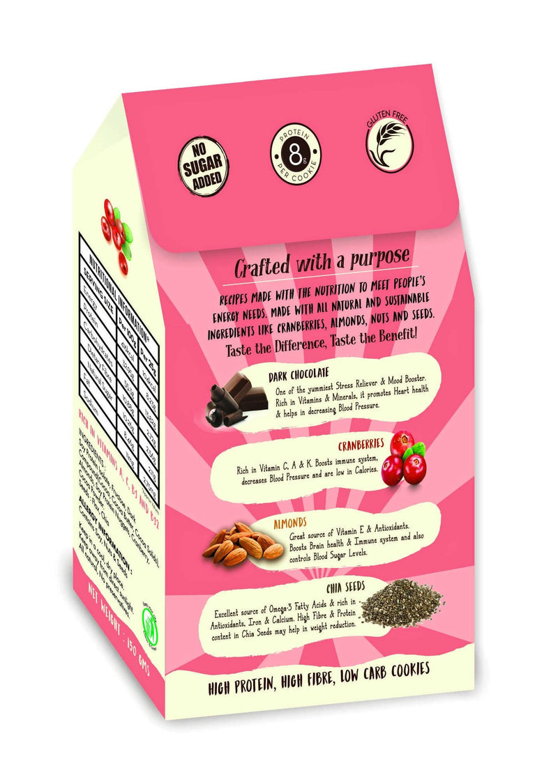 AG Taste Vegan & Gluten Free Chocolate Cranberry Almond Protein Cookies (150 g) - Vegan Dukan