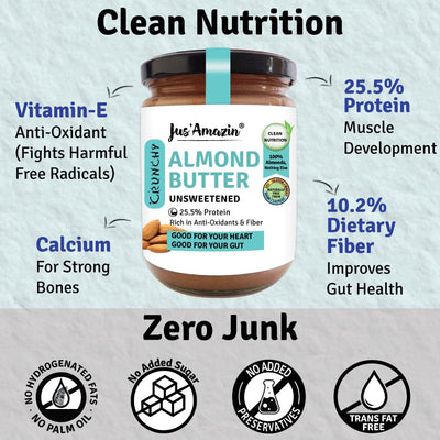 Jus Amazin Crunchy Almond Butter - Unsweetened (500g)