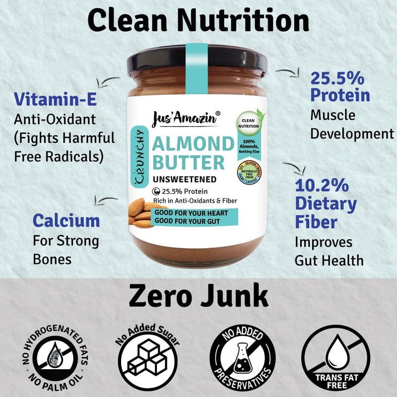 Jus Amazin Crunchy Almond Butter - Unsweetened (500g)