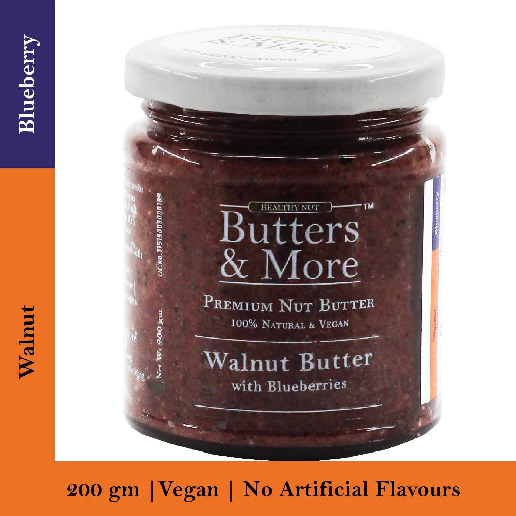 Butters & More Vegan Walnut Butter with Natural Blueberries (200G) No Artificial Flavours Or Colour. - Vegan Dukan