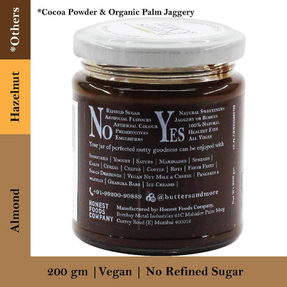 Butters & More Vegan Almond Butter with Hazelnuts, Dark Cocoa & Organic Palm Jaggery (200g) - Vegan Dukan