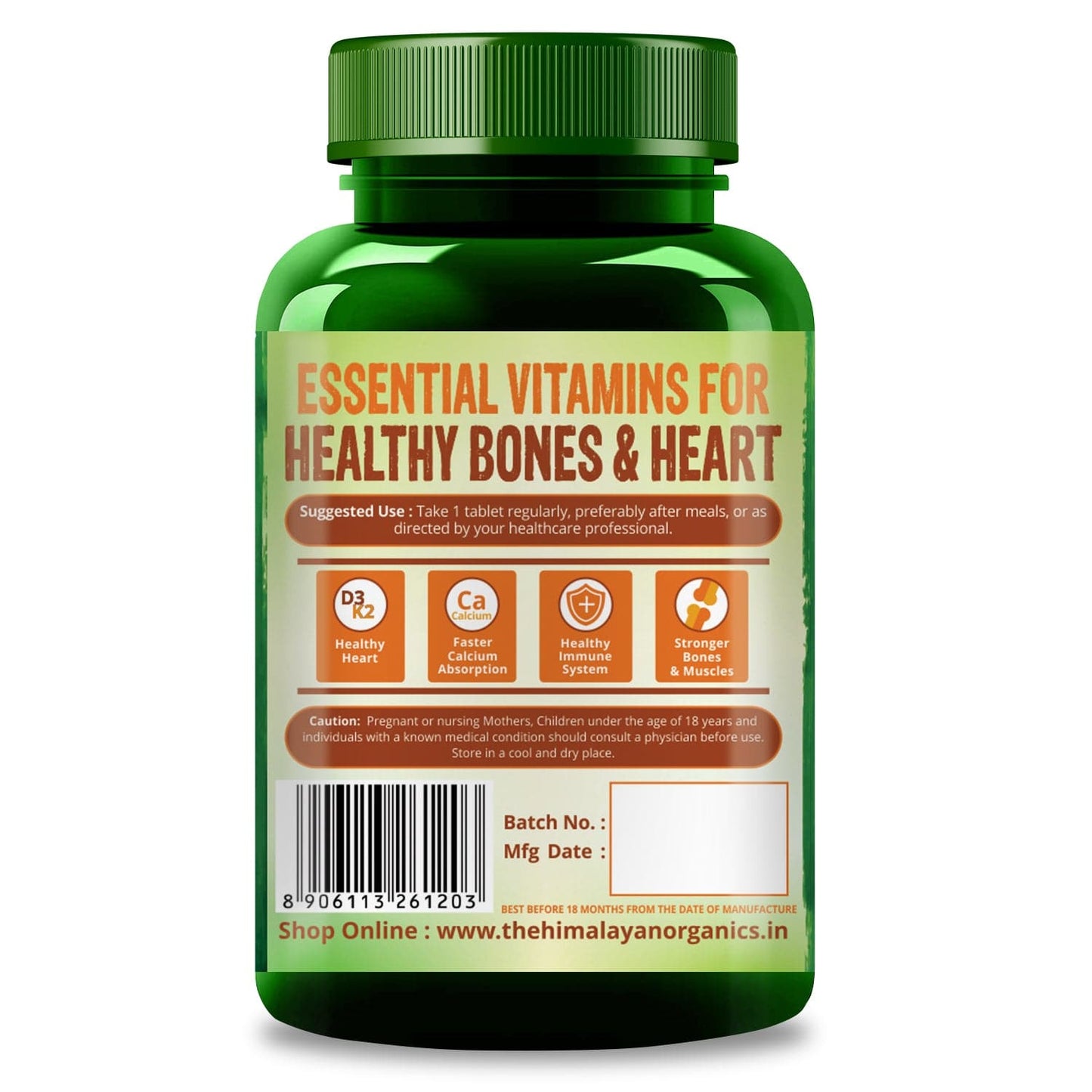 Himalayan Organics Vitamin D3 with K2 as MK7 supplement - 120 Veg Tablets