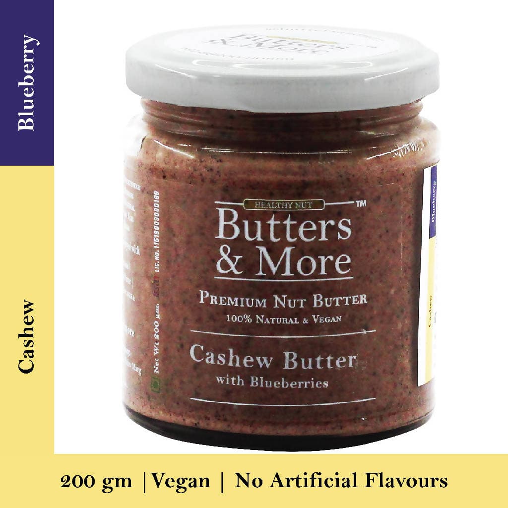 Butters & More Vegan Cashew Butter with Real Blueberries (200g) No Artificial Flavours or Colour. - Vegan Dukan