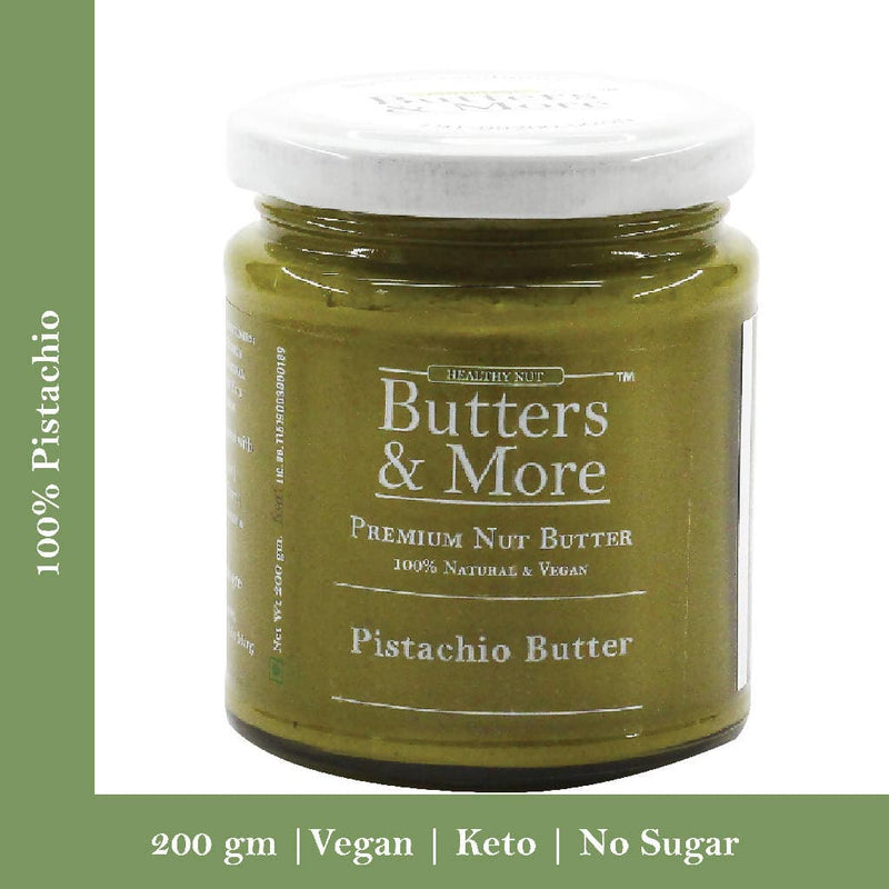 Butters & More Vegan Premium Pistachio Butter Unsweetened, Single Ingredient. (200g) - Vegan Dukan