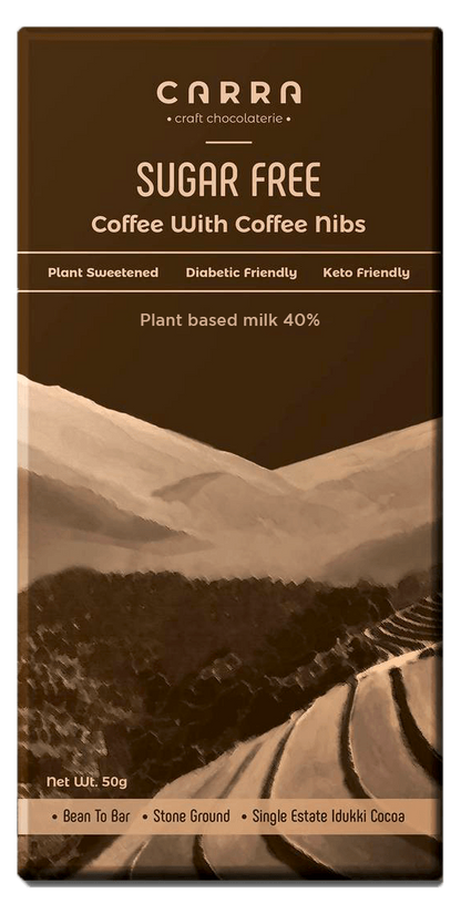 Carra Coffee with coffee nibs | Mylky 40% | Sugar Free | 50g x 3 bars