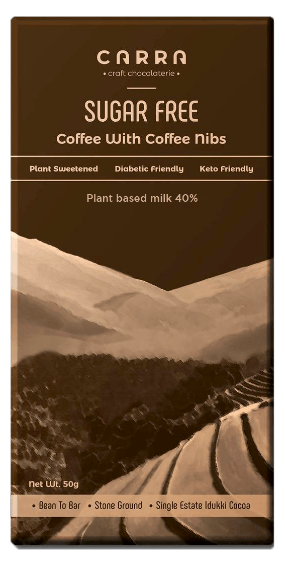 Carra Coffee with coffee nibs | Mylky 40% | Sugar Free | 50g x 3 bars