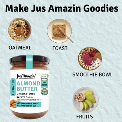 Jus Amazin Crunchy Almond Butter - Unsweetened (500g)