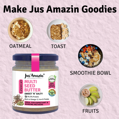 Jus Amazin Crunchy Seed Butter – Multi Seeds, with Flax and Sunflower Seeds (200g)