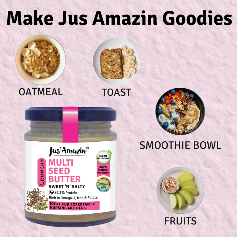 Jus Amazin Crunchy Seed Butter – Multi Seeds, with Flax and Sunflower Seeds (200g)