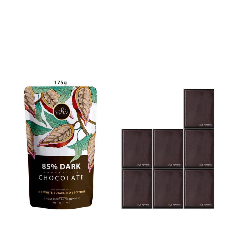 85% Dark Chocolate for baking and cooking - Pure Cacao / Cocoa - Natural, no white sugar, No Lecithin, Plant Based - Sihi Chocolaterie - 175g - plant based Dukan