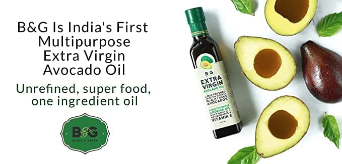 Black & Green Extra Virgin Cold Press Avocado Cooking Oil Bottle