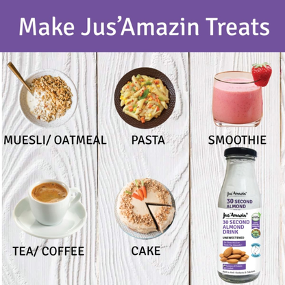 Jus Amazin 30-Second Almond Drink - Unsweetened (5X25g Sachets), 125gm | High Protein (6g per sachets) | 1 Sachet makes 1 glass of Almond Drink | Clean Nutrition | Single Ingredient - 100% Almonds | Zero Additives | Plant Based & Dairy Free