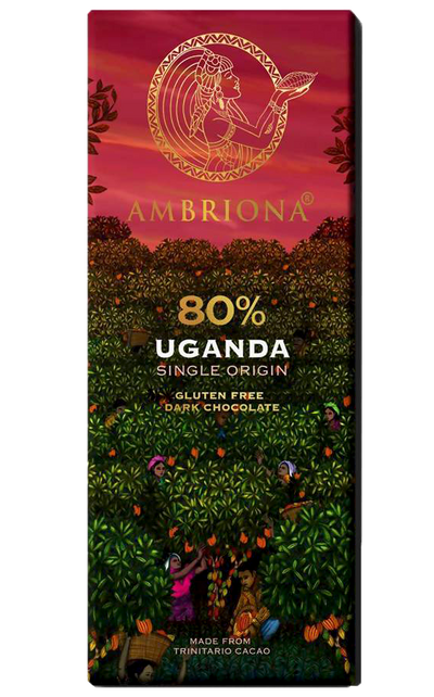 Ambriona - Dark Chocolate 80% Cocoa Uganda Single Origin | Dairy Free | Gluten Free | 50gm