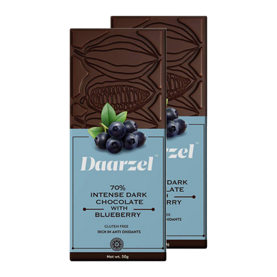 Ambriona Dark Chocolate 70% Cocoa Intense with Blueberry | Dairy & Gluten Free | 2 X 50 gm