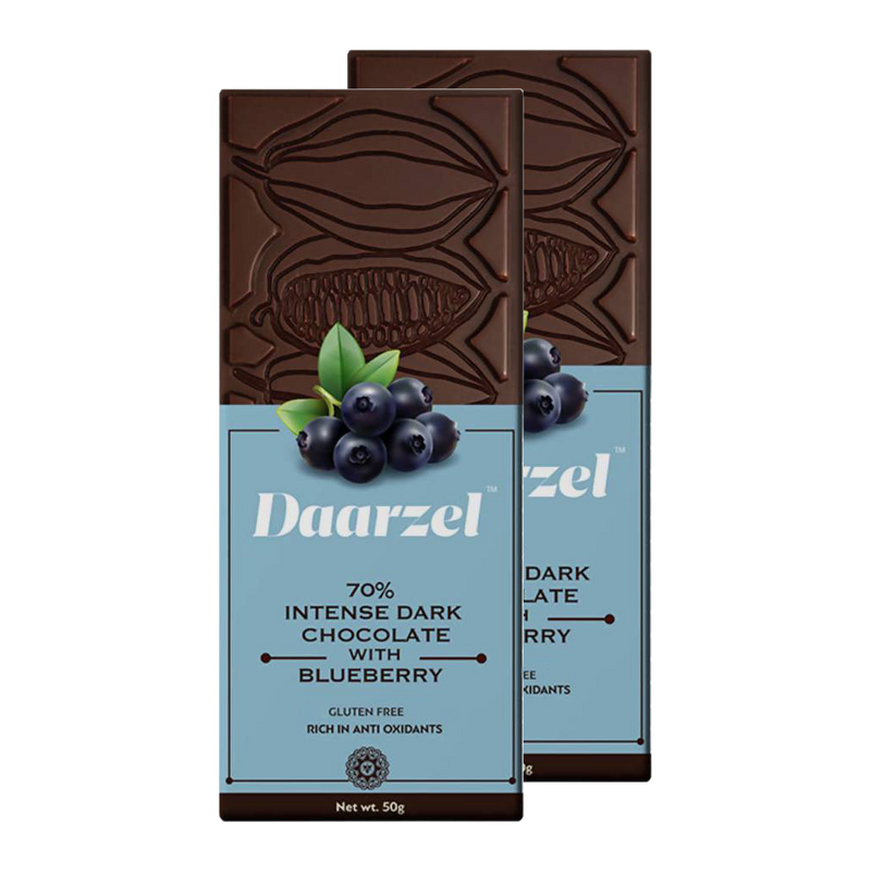Ambriona Dark Chocolate 70% Cocoa Intense with Blueberry | Dairy & Gluten Free | 2 X 50 gm