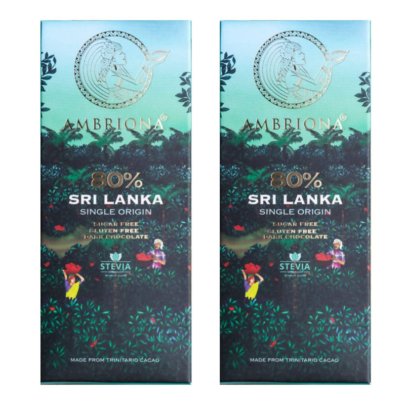 Ambriona - Dark Chocolate 80% Cocoa Sri Lanka Single Origin | Pack of 2| Sugar Free | Gluten Free | 2 x 50 gm