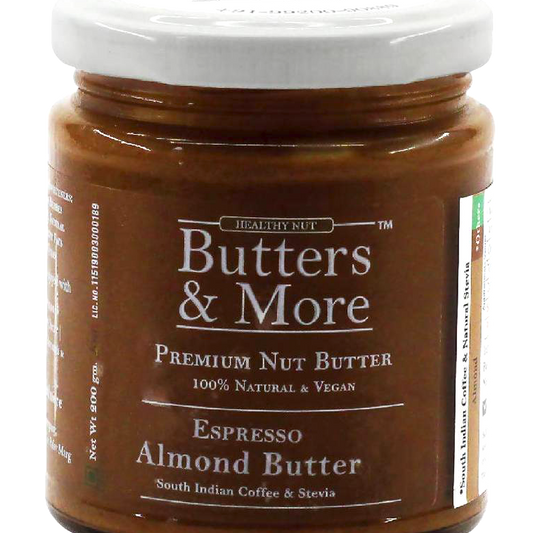 Butters & More Keto Espresso Almond Butter with South Indian Coffee & Natural Stevia Extract (200g) - plant based Dukan