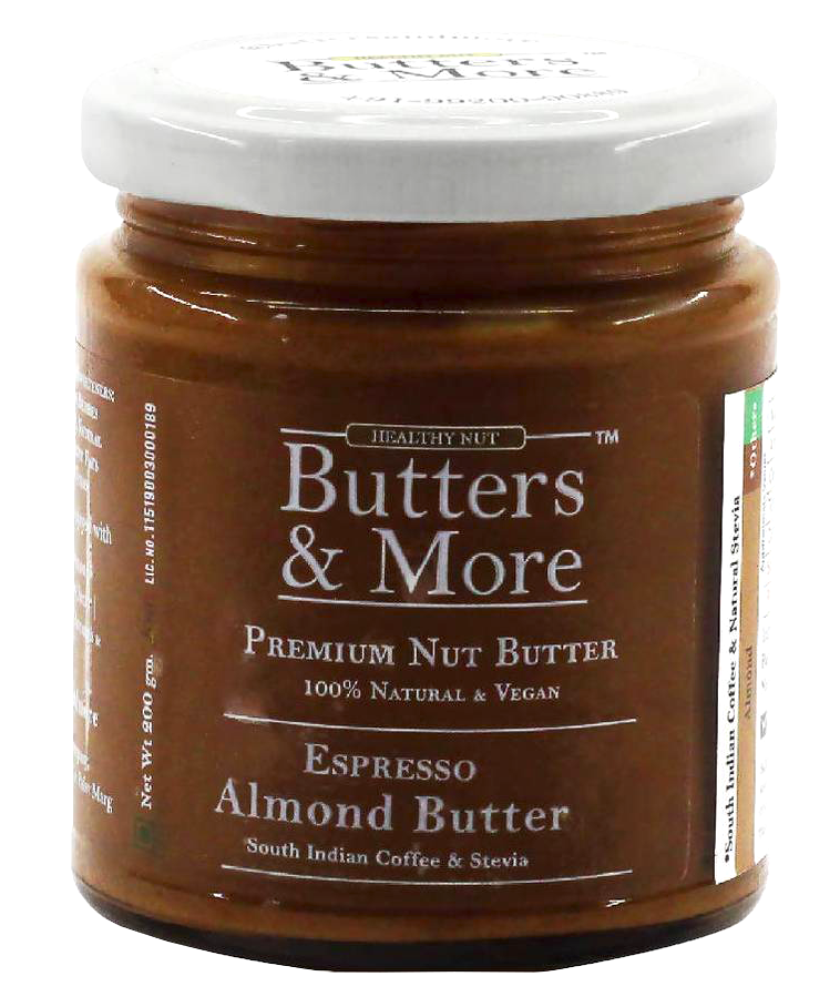 Butters & More Keto Espresso Almond Butter with South Indian Coffee & Natural Stevia Extract (200g) - plant based Dukan