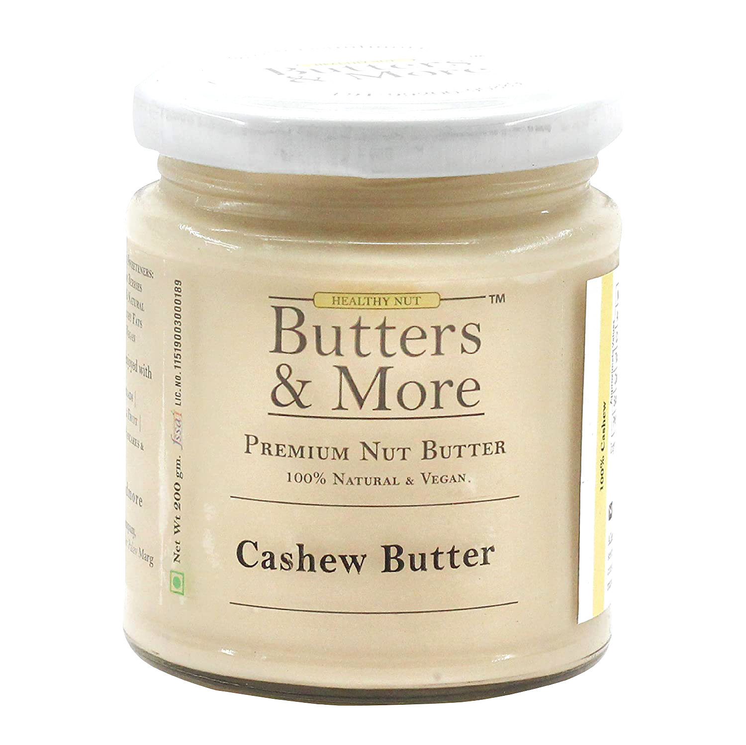 Butters & More Vegan Cashew Butter Unsweetened, Single Ingredient Nut Butter. (200g) - Vegan Dukan