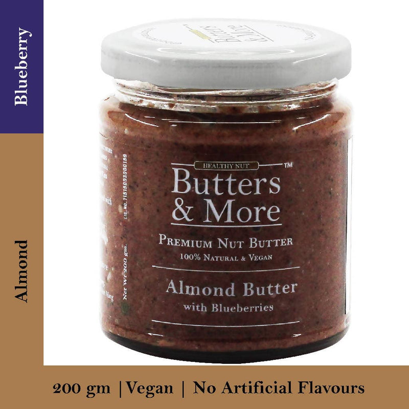Butters & More Vegan Almond Butter with Real Blueberries (200g) - Vegan Dukan