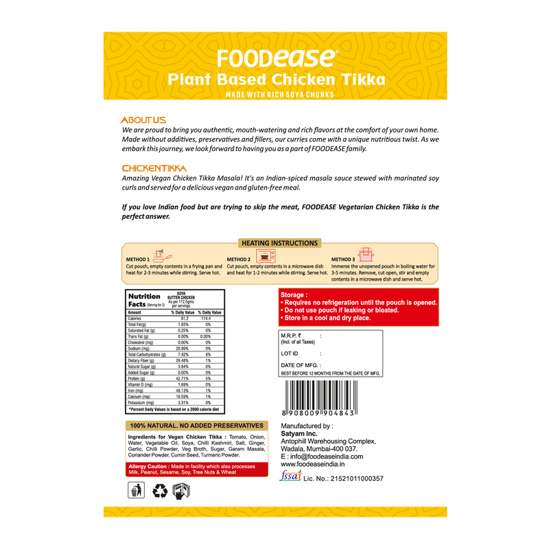 Foodease Plant-Based Chicken Tikka with gravy, 300gm