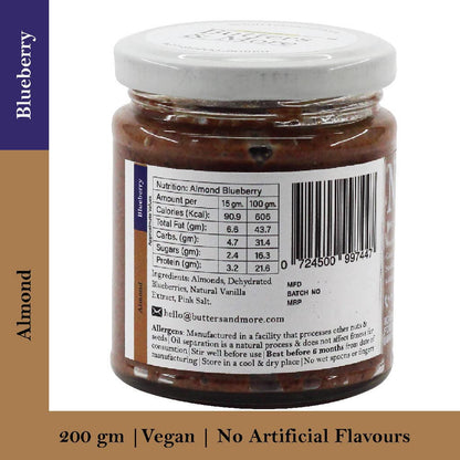 Butters & More Vegan Almond Butter with Real Blueberries (200g) - Vegan Dukan