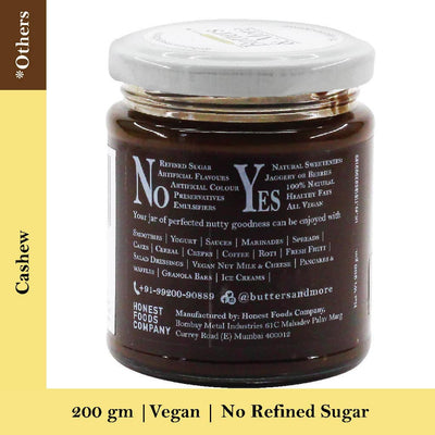 Butters & More Vegan Cashew Butter with Dark Cocoa & Organic Palm Jaggery (200g). No Refined Sugar. Healthy Chocolate Spread. - Vegan Dukan