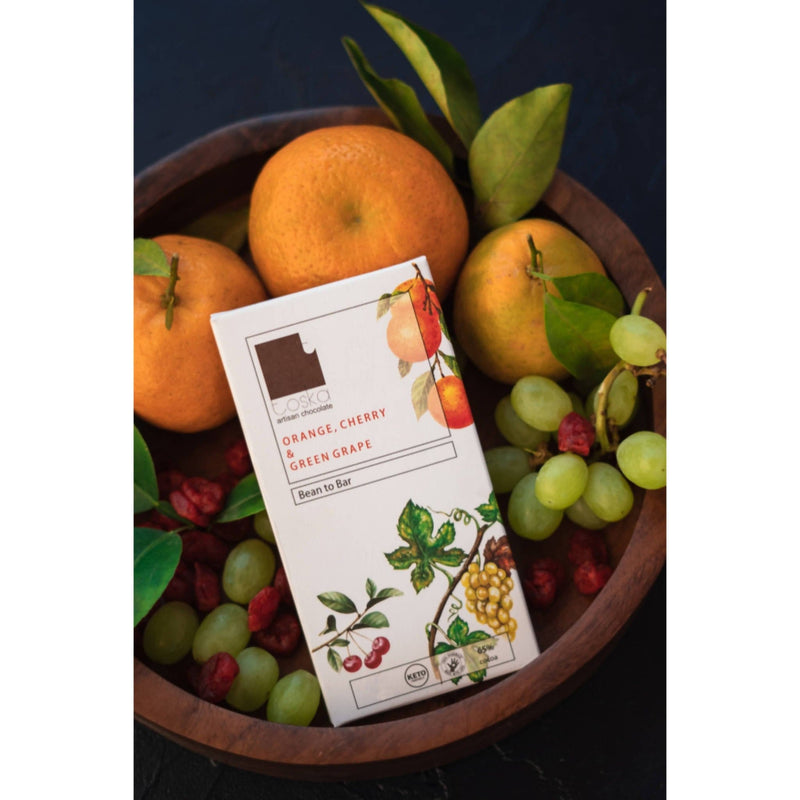 Toska Orange, Cherry and Green Grape - 65% Dark Chocolate 70g